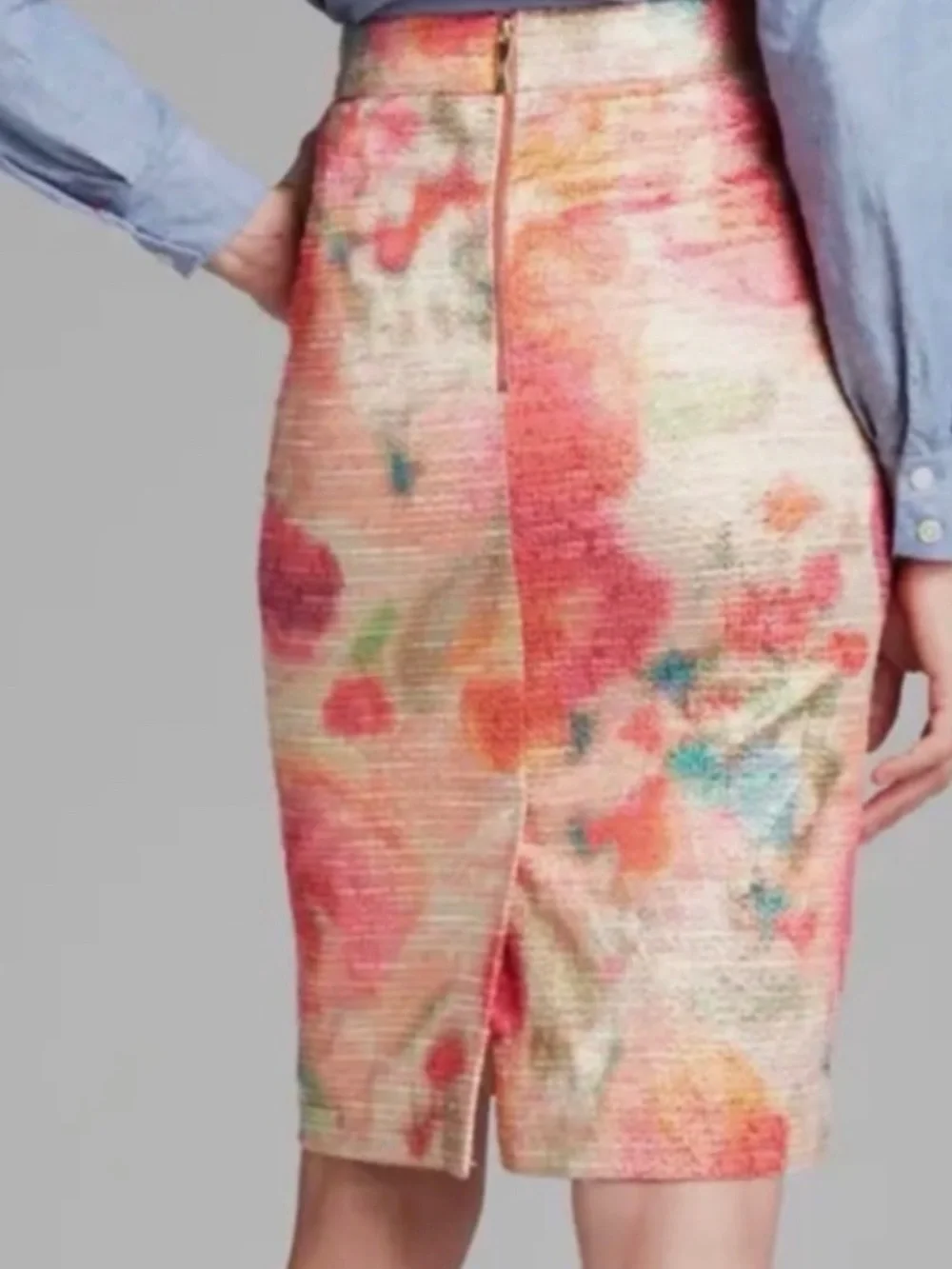 Kate Spade Floral Pencil Skirt Size 2 Metallic Tweed Watercolor Pink Gold NWOT